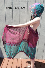 Upcycled Indian Scarf Hooded Cape Sarong - Multiple Colors inside