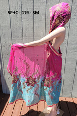 Upcycled Indian Scarf Hooded Cape Sarong - Multiple Colors inside