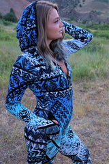 Aiwa Hooded Jumpsuit Onesie - Black and White Tribal