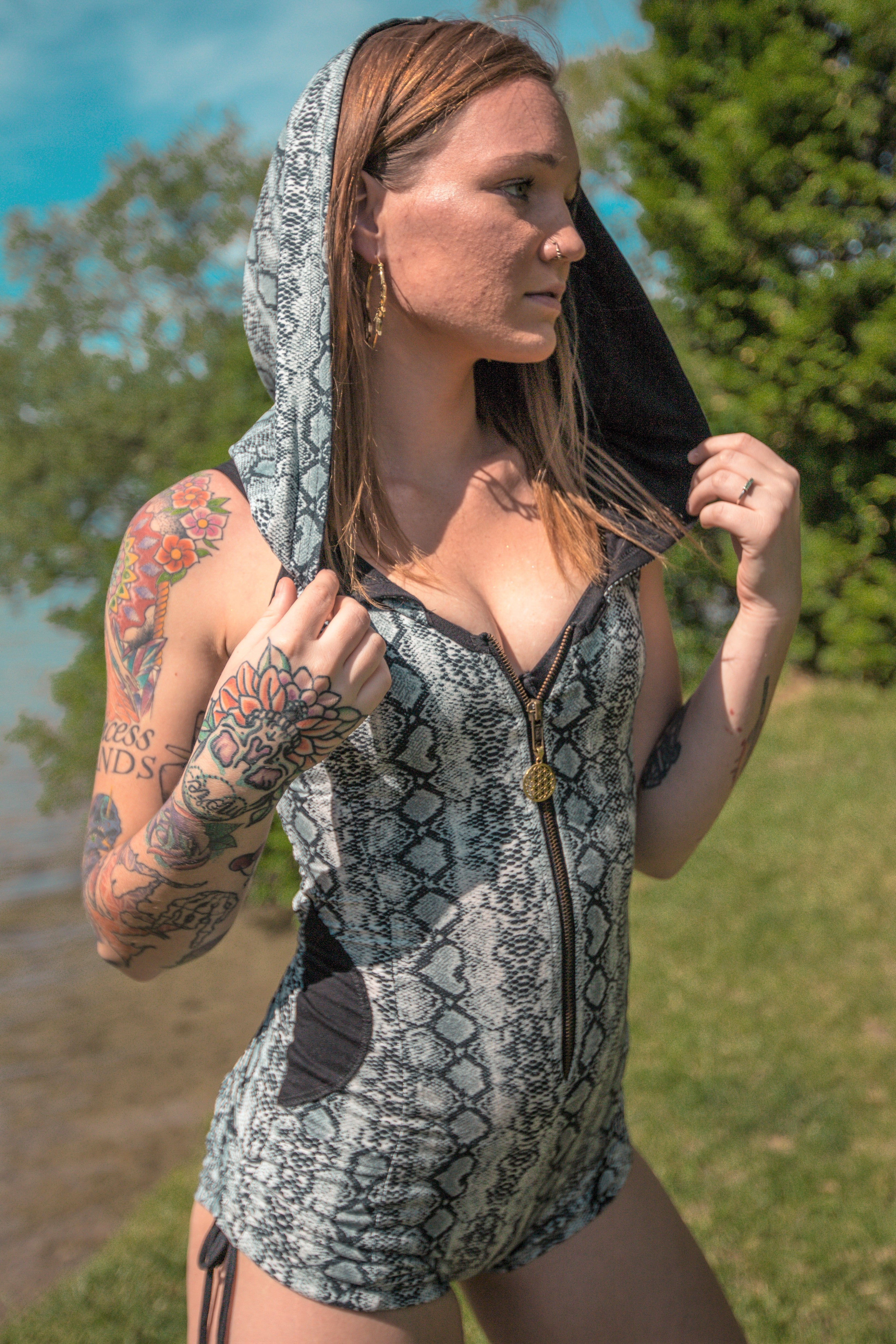 Storm Hooded Romper - Gray Snakeskin