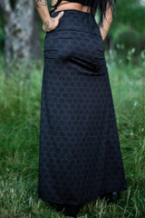 Priestess Skirt - Black Maroon Honeycomb Print