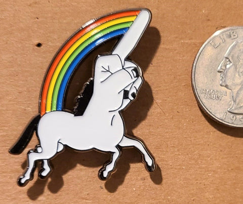 Middle Finger Rainbow Unicorn Lapel Hat Pin