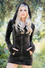 Jewel Faux Fur Hoodie Dress