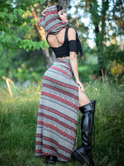 Priestess Skirt - Black and Rust Tribal Print