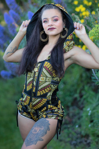 Storm Hooded Romper - Black and Yellow Mandala