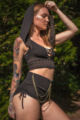 Sutra Underbust Hooded Top Set - Black and Cream Tribal