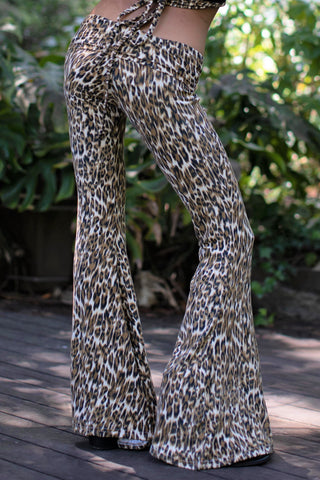 High Waist Bell Bottom Flare Pants - Cheetah Print