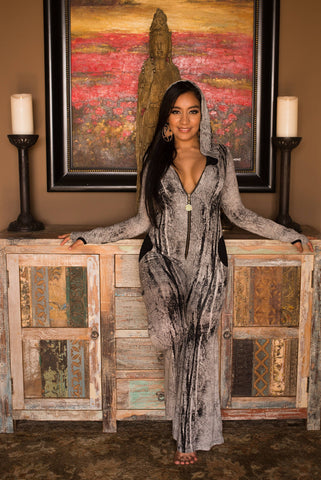 Aiwa Hooded Jumpsuit Onesie - Gray Snakeskin Print