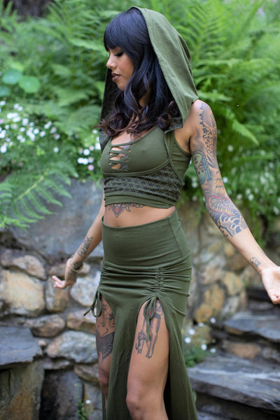 Sutra Underbust Hooded Top Set - Olive