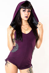 River Hooded Romper - Maroon with Gray Flower of Life Print